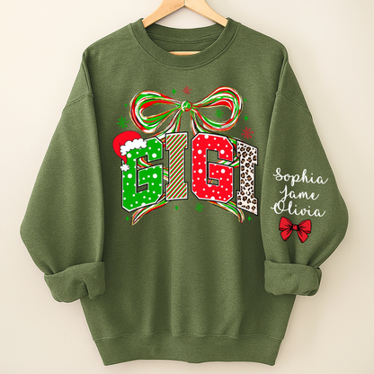 Coquette Christmas Nana Mimi Gigi and Grandkids Personalized Shirt