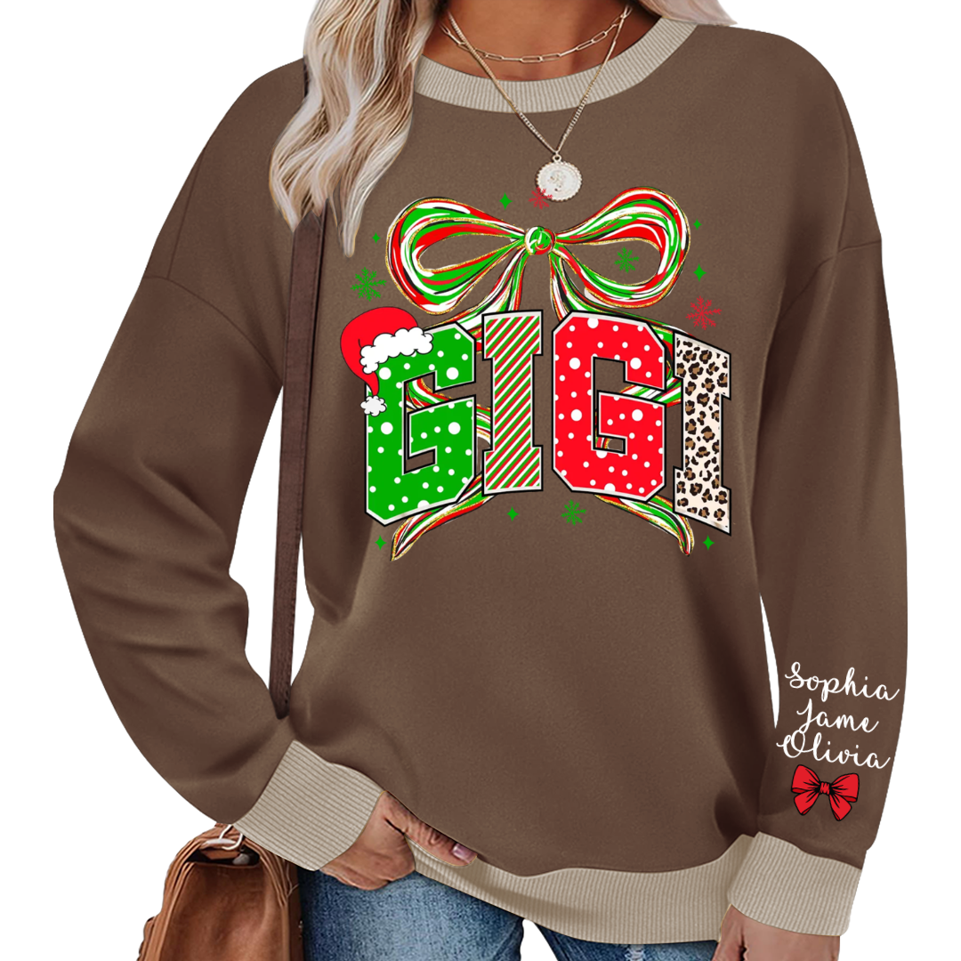 Coquette Christmas Nana Mimi Gigi and Grandkids Personalized Shirt