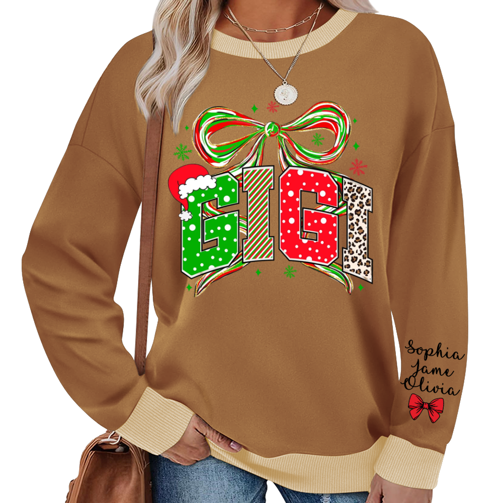 Coquette Christmas Nana Mimi Gigi and Grandkids Personalized Shirt
