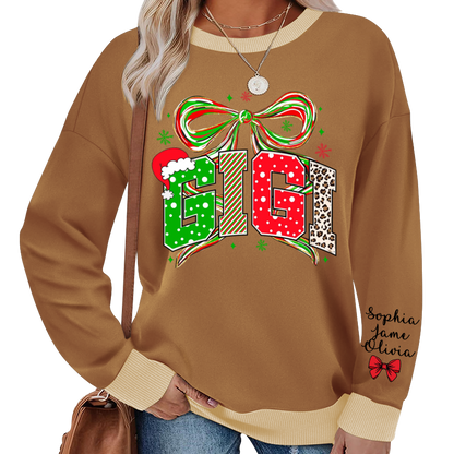 Coquette Christmas Nana Mimi Gigi and Grandkids Personalized Shirt