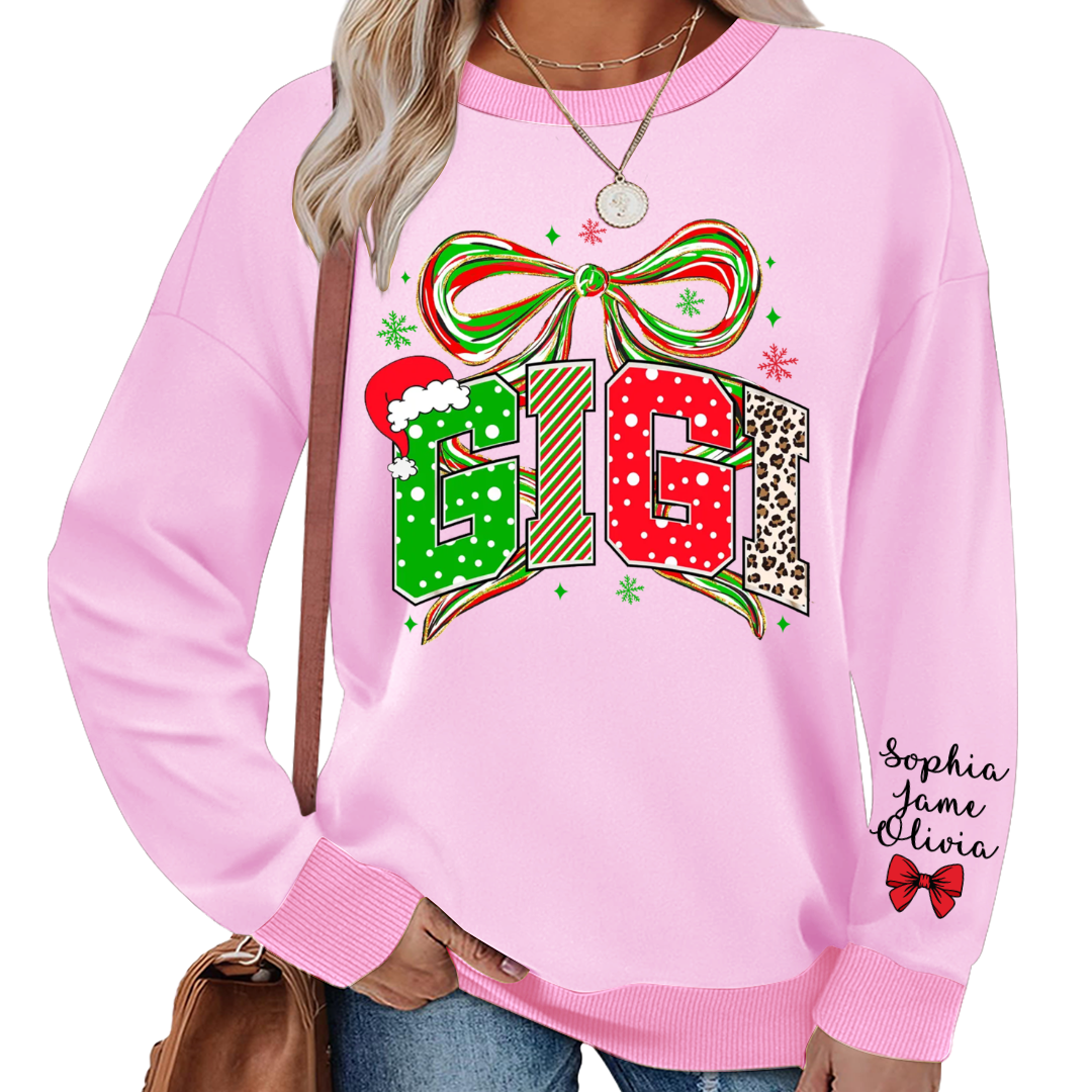 Coquette Christmas Nana Mimi Gigi and Grandkids Personalized Shirt