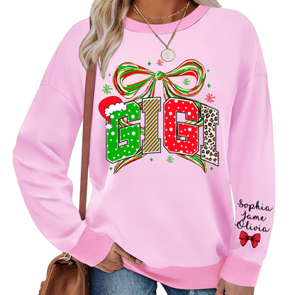 Coquette Christmas Nana Mimi Gigi and Grandkids Personalized Shirt