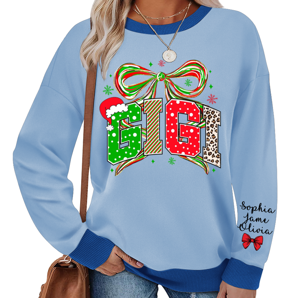 Coquette Christmas Nana Mimi Gigi and Grandkids Personalized Shirt