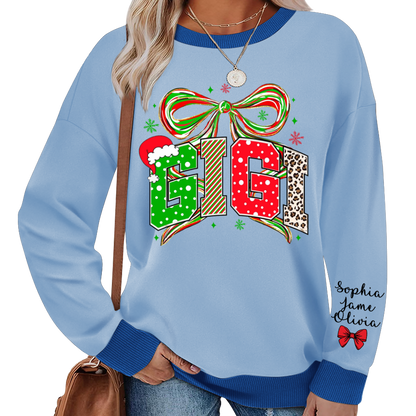 Coquette Christmas Nana Mimi Gigi and Grandkids Personalized Shirt
