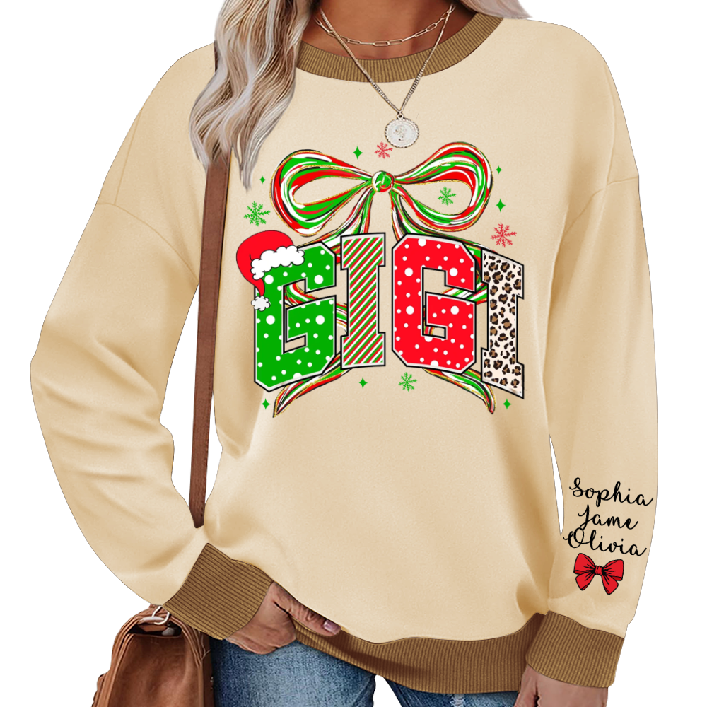 Coquette Christmas Nana Mimi Gigi and Grandkids Personalized Shirt