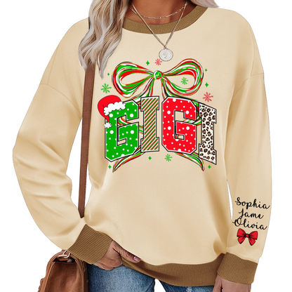 Coquette Christmas Nana Mimi Gigi and Grandkids Personalized Shirt