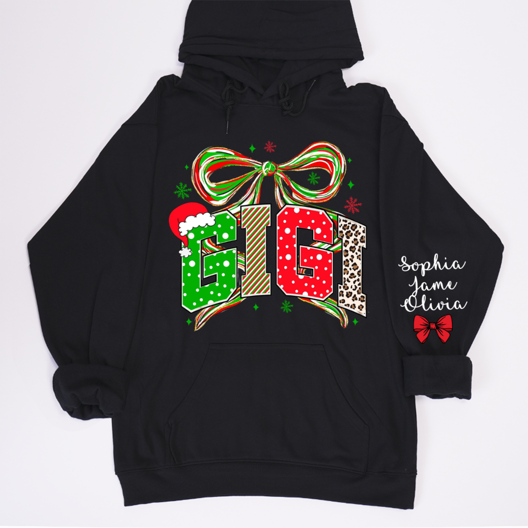 Coquette Christmas Nana Mimi Gigi and Grandkids Personalized Shirt
