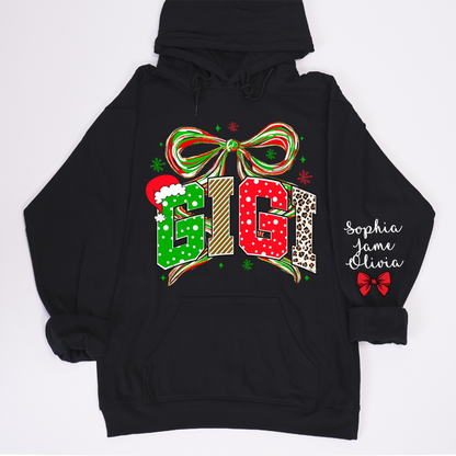 Coquette Christmas Nana Mimi Gigi and Grandkids Personalized Shirt