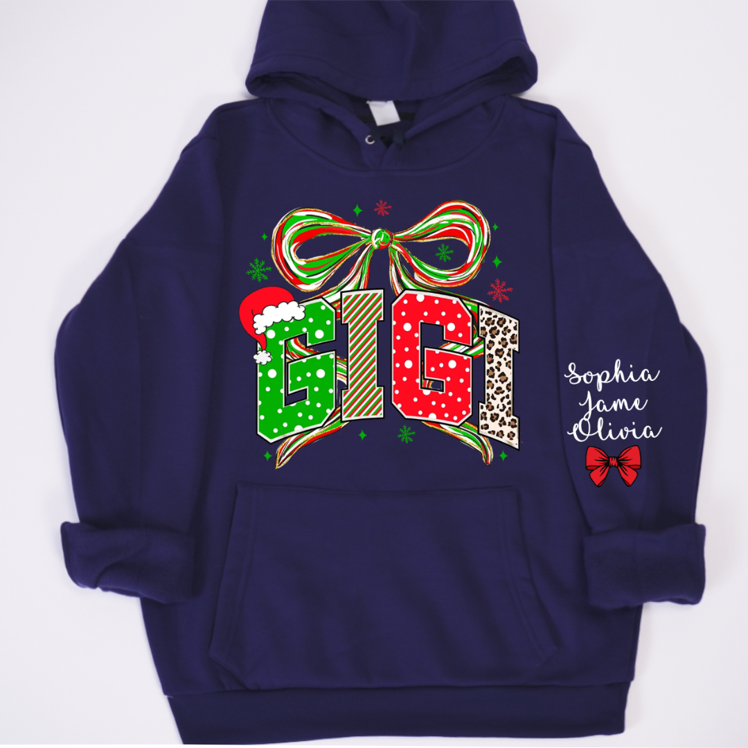 Coquette Christmas Nana Mimi Gigi and Grandkids Personalized Shirt