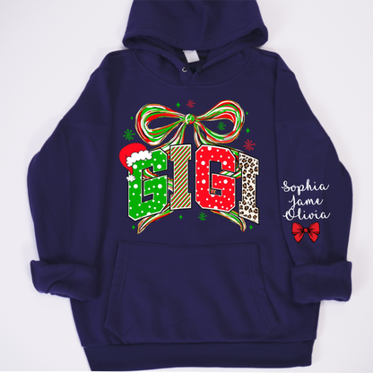 Coquette Christmas Nana Mimi Gigi and Grandkids Personalized Shirt