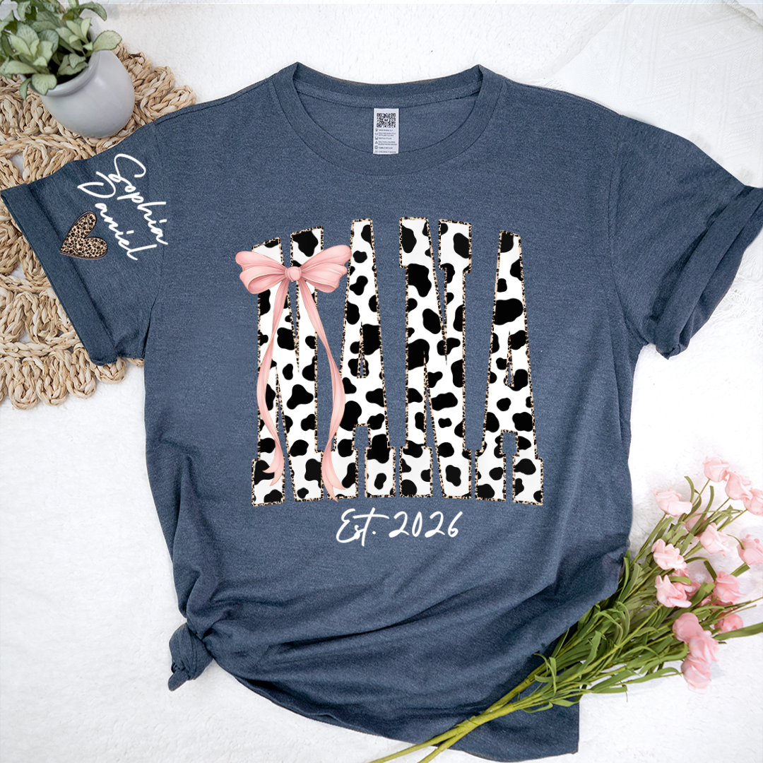 Cow Print Outlined With Leopard Personalize Nana and Grandkids Shirt
