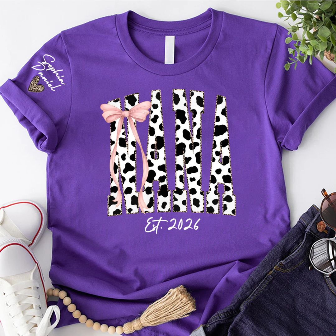 Cow Print Outlined With Leopard Personalize Nana and Grandkids Shirt