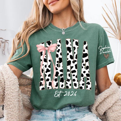 Cow Print Outlined With Leopard Personalize Nana and Grandkids Shirt