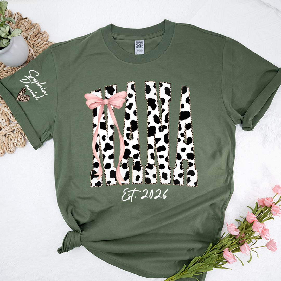 Cow Print Outlined With Leopard Personalize Nana and Grandkids Shirt