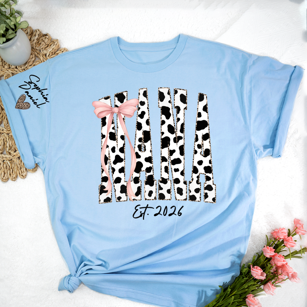 Cow Print Outlined With Leopard Personalize Nana and Grandkids Shirt