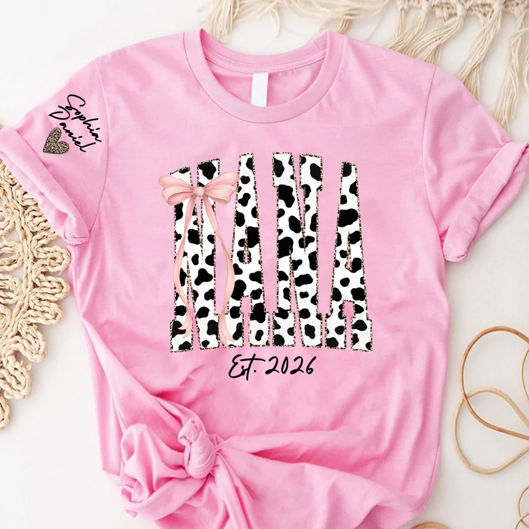 Cow Print Outlined With Leopard Personalize Nana and Grandkids Shirt