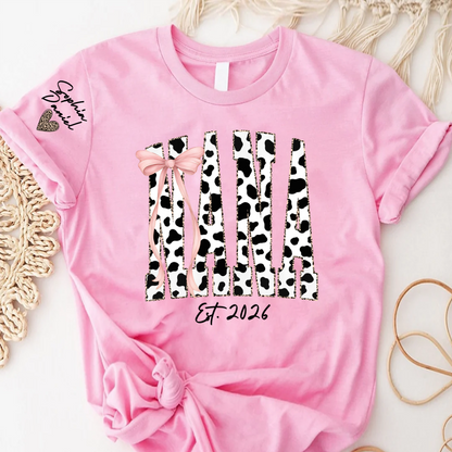 Cow Print Outlined With Leopard Personalize Nana and Grandkids Shirt