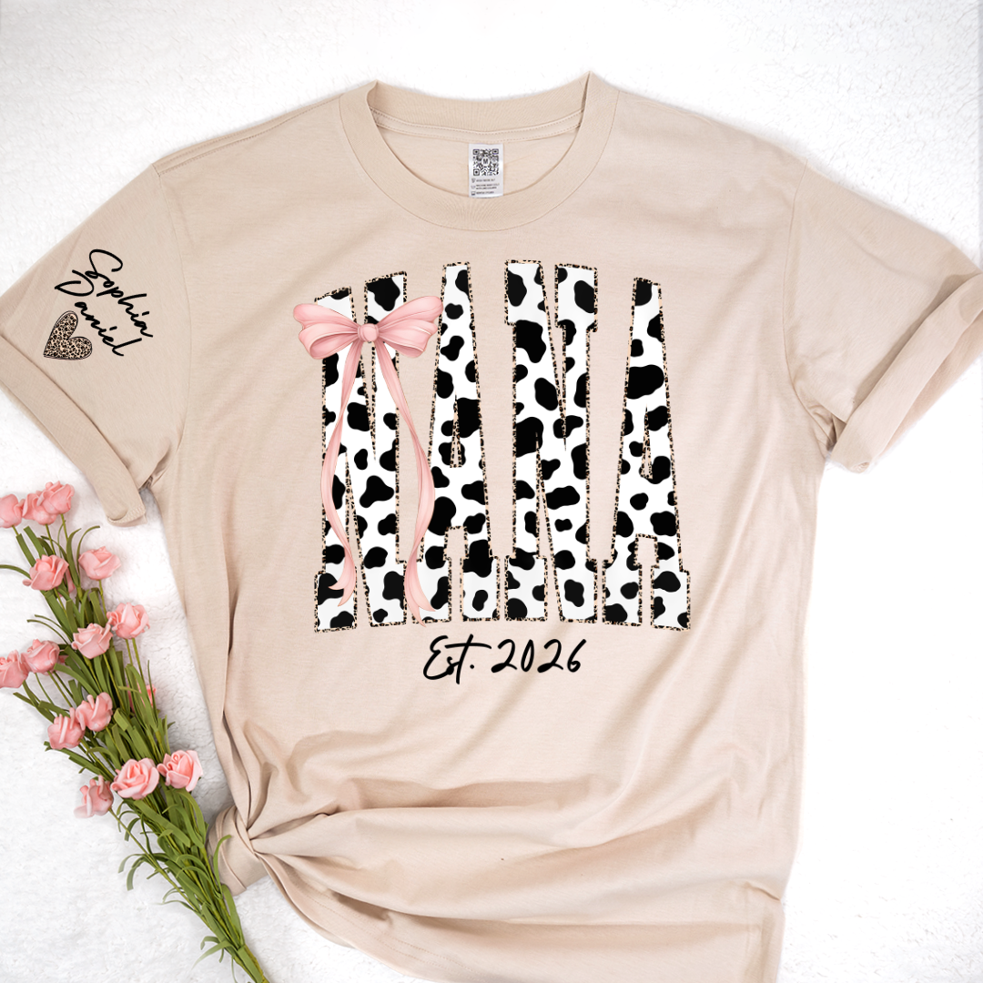 Cow Print Outlined With Leopard Personalize Nana and Grandkids Shirt