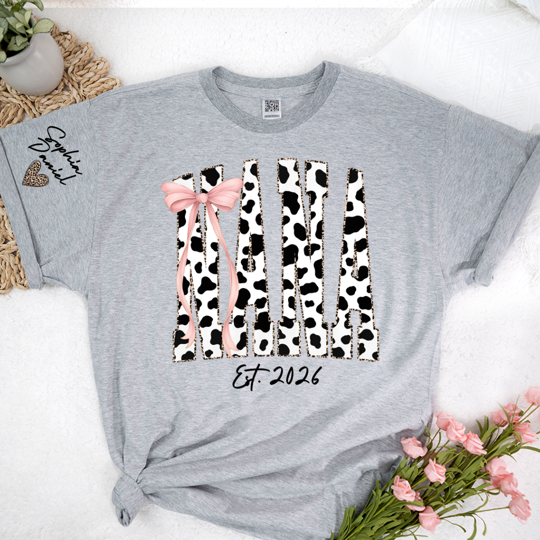 Cow Print Outlined With Leopard Personalize Nana and Grandkids Shirt