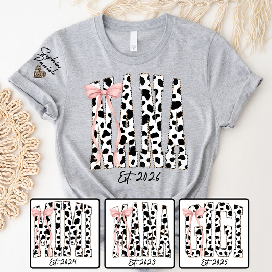 Cow Print Outlined With Leopard Personalize Nana and Grandkids Shirt