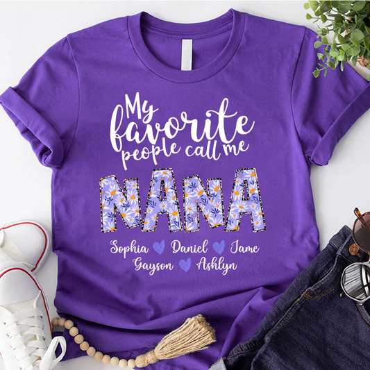 Custom My Favorite People Call Me Mimi Purple Daisy, Mimi and Grandkids Mothers Day Gift T-shirt