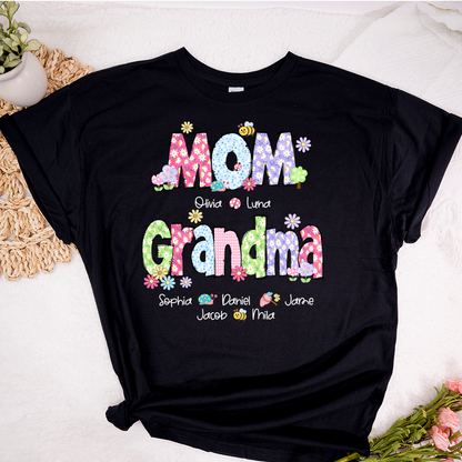 Custom Mom Grandma and Grandkids Daisy Flower Spring T-Shirt