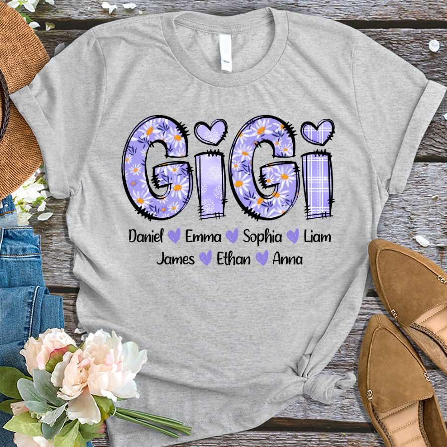 Custom Nana Gigi Purple Daisy With Grandkids Mother's Day T-Shirt