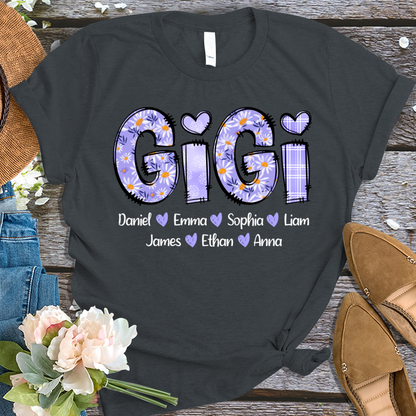 Custom Nana Gigi Purple Daisy With Grandkids Mother's Day T-Shirt