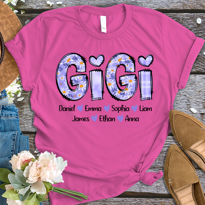 Custom Nana Gigi Purple Daisy With Grandkids Mother's Day T-Shirt