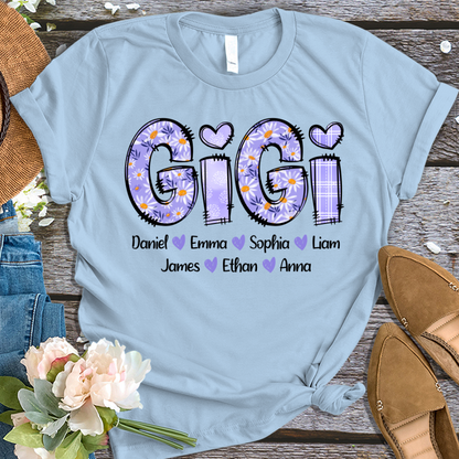 Custom Nana Gigi Purple Daisy With Grandkids Mother's Day T-Shirt