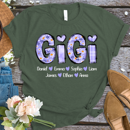 Custom Nana Gigi Purple Daisy With Grandkids Mother's Day T-Shirt