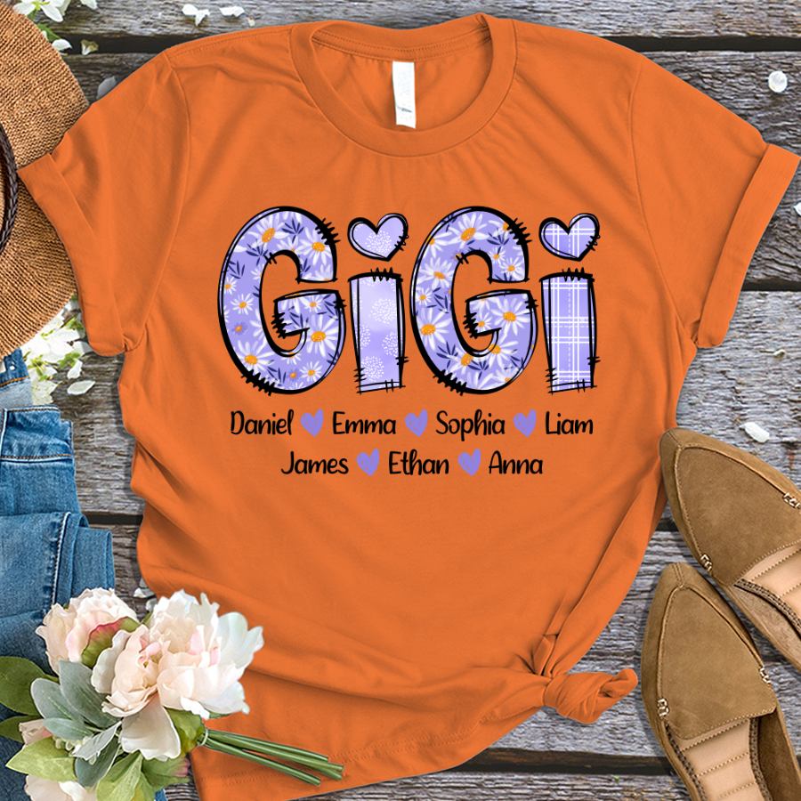 Custom Nana Gigi Purple Daisy With Grandkids Mother's Day T-Shirt
