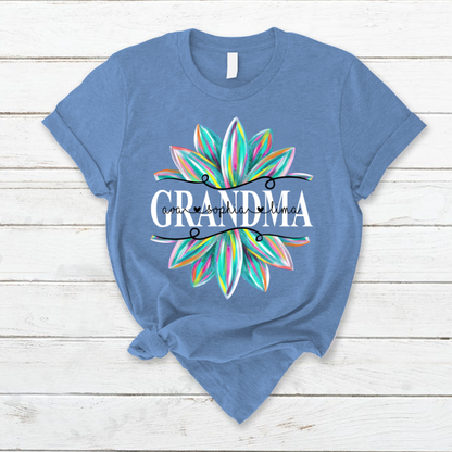 Custom Grandma Flower Color With Grandkids Mother's Day TH T-Shirt
