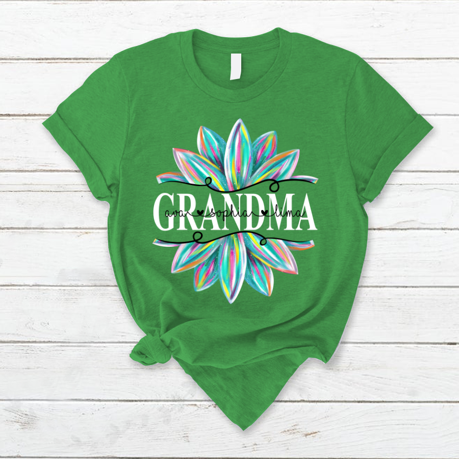 Custom Grandma Flower Color With Grandkids Mother's Day TH T-Shirt