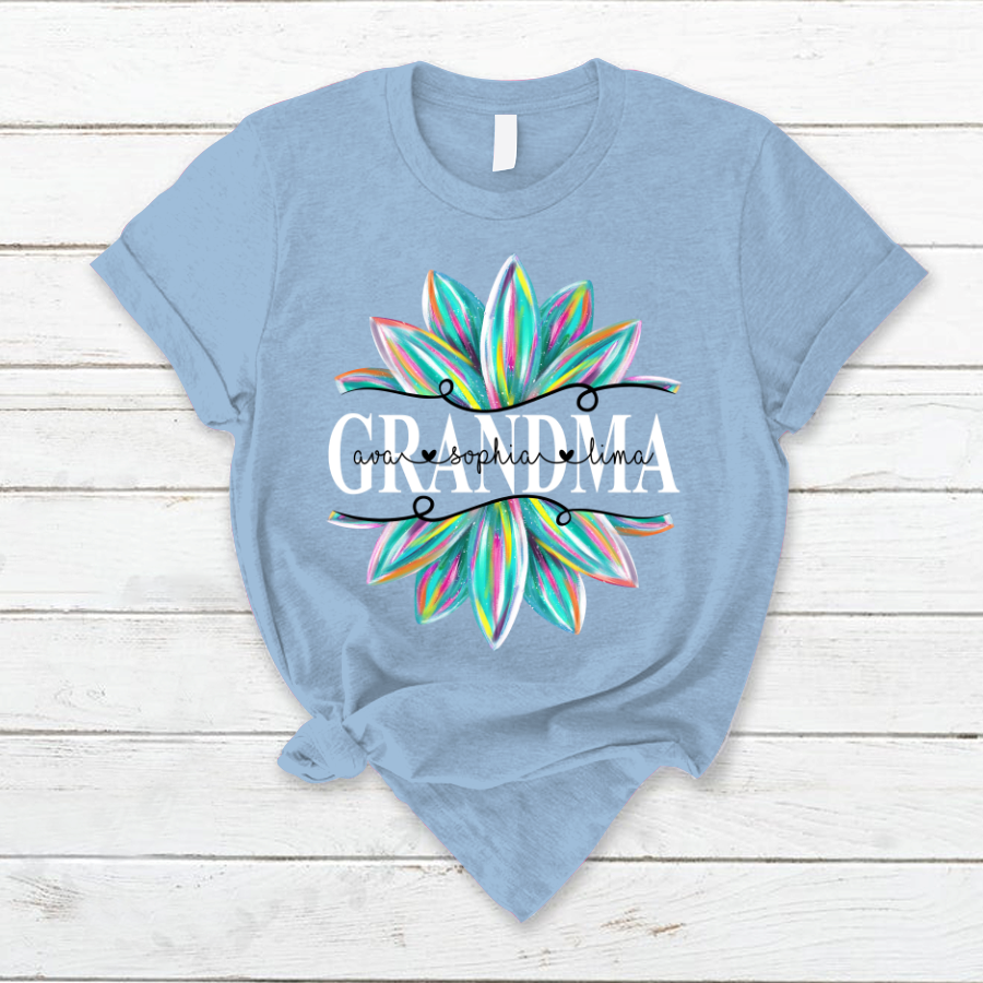 Custom Grandma Flower Color With Grandkids Mother's Day TH T-Shirt