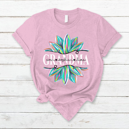 Custom Grandma Flower Color With Grandkids Mother's Day TH T-Shirt