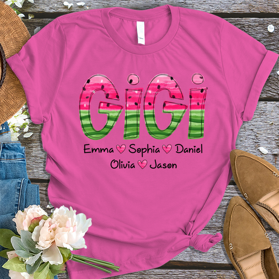 Custom Mimi Watermelon Summer And Grandkids T-Shirt