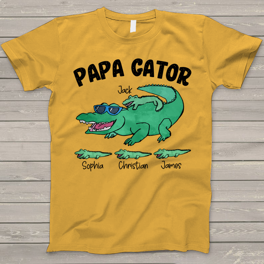 Custom Papa Gator With Grandkids Father's Day T-Shirt