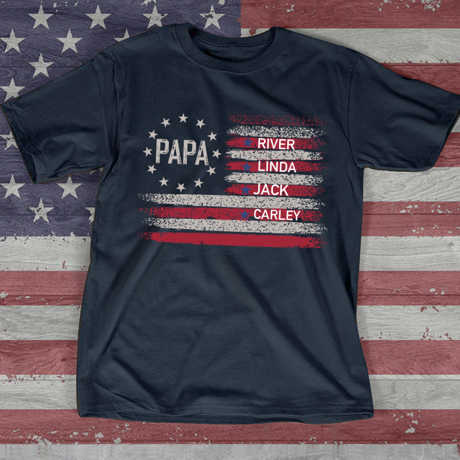 Customized Papa Grandkids Flag for Proud Grandfathers T-Shirt