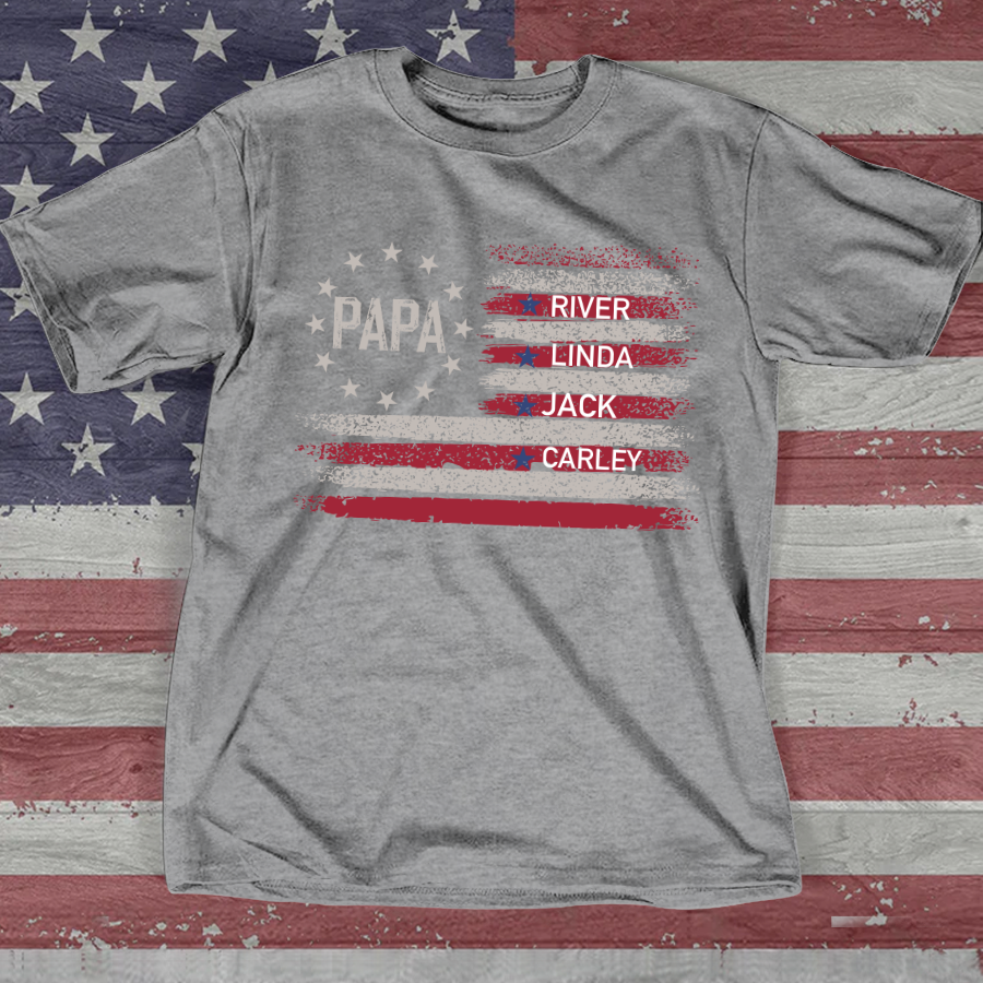 Customized Papa Grandkids Flag for Proud Grandfathers T-Shirt