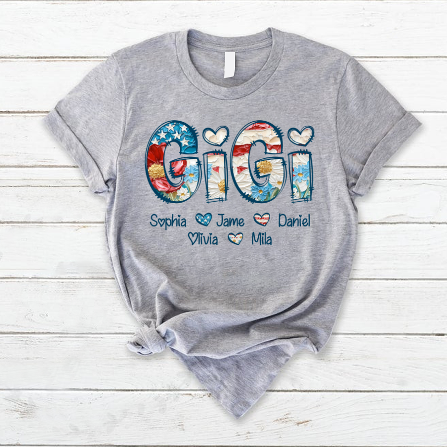 Daisy Flower America Flag Gigi And Grandkids Personalized 4th of July Gift Shirt