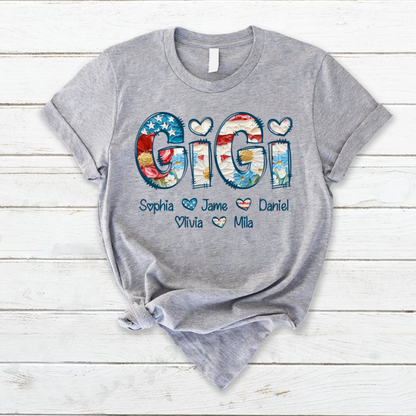 Daisy Flower America Flag Gigi And Grandkids Personalized 4th of July Gift Shirt