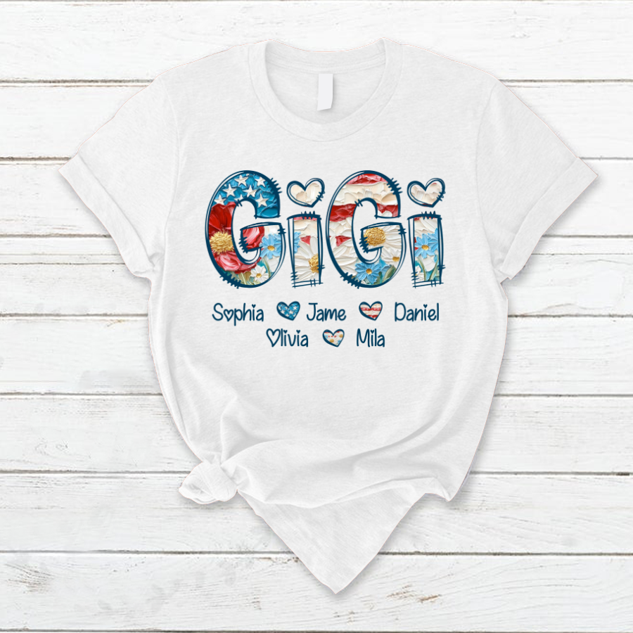 Daisy Flower America Flag Gigi And Grandkids Personalized 4th of July Gift Shirt
