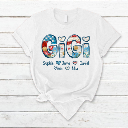 Daisy Flower America Flag Gigi And Grandkids Personalized 4th of July Gift Shirt