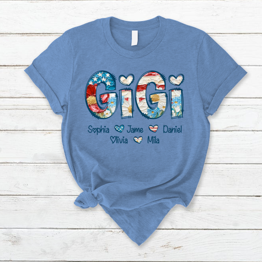 Daisy Flower America Flag Gigi And Grandkids Personalized 4th of July Gift Shirt