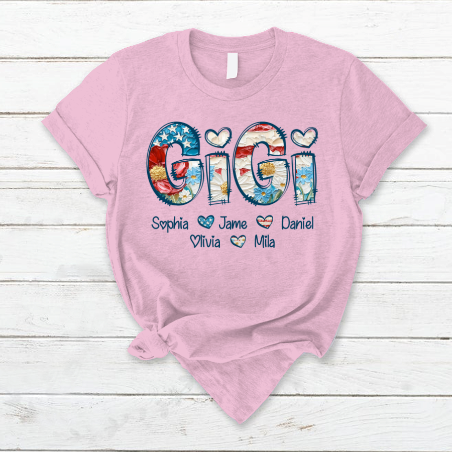 Daisy Flower America Flag Gigi And Grandkids Personalized 4th of July Gift Shirt