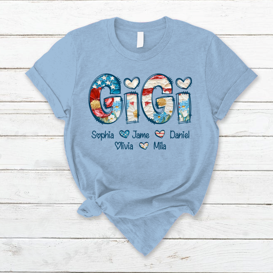 Daisy Flower America Flag Gigi And Grandkids Personalized 4th of July Gift Shirt
