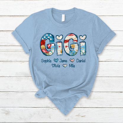 Daisy Flower America Flag Gigi And Grandkids Personalized 4th of July Gift Shirt