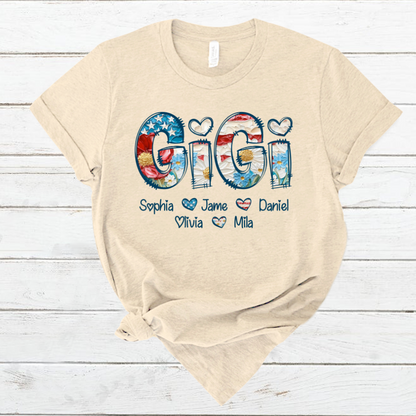 Daisy Flower America Flag Gigi And Grandkids Personalized 4th of July Gift Shirt