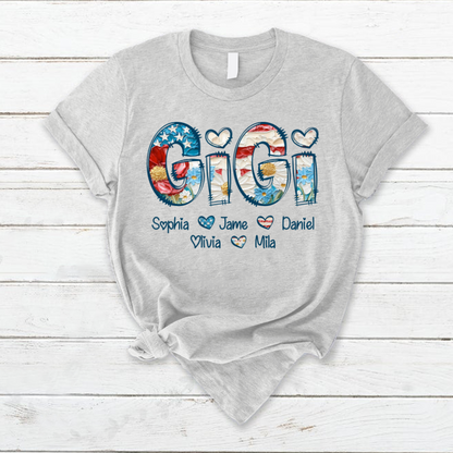 Daisy Flower America Flag Gigi And Grandkids Personalized 4th of July Gift Shirt